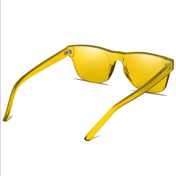 Rimless Wayfarer Sunglasses Retro Yellow Classic - Picture 5 of 6